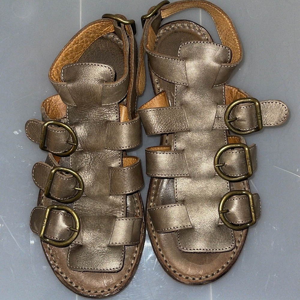 Fiorentini + Baker Metallic Bronze Leather Strappy Buckle Sandals